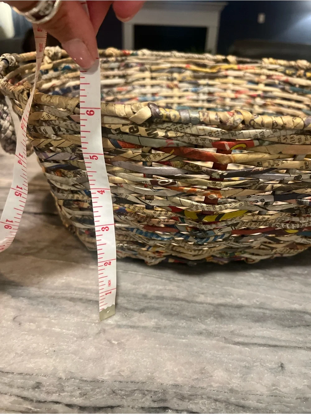 Vintage Handwoven Recycled Newspaper Basket with Handles -Boho Eco-Friendly